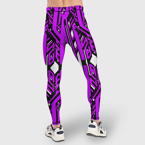 Мужские тайтсы Чёрно-фиолетовые техно полосы на белом фоне / 3D-принт – фото 4