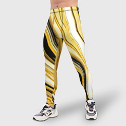 Тайтсы мужские Волнистые вертикальные чёрно-жёлтые полосы, цвет: 3D-принт — фото 2