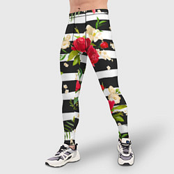 Тайтсы мужские Красные розы на черных полосках, цвет: 3D-принт — фото 2