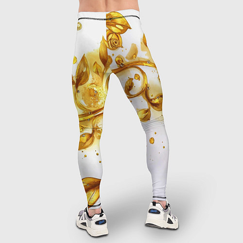 Мужские тайтсы Золотые листья на белом / 3D-принт – фото 4