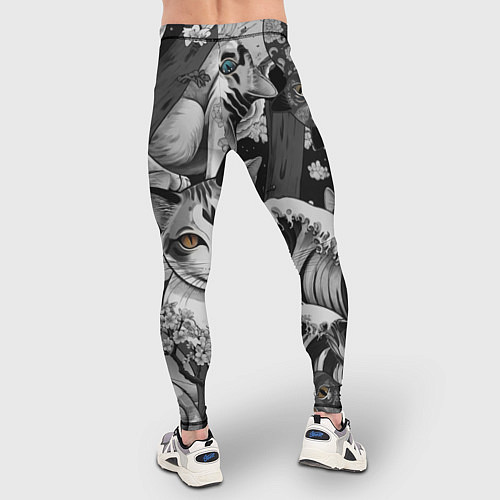 Мужские тайтсы С котами и рыбой на фоне сакуры в волнах / 3D-принт – фото 4