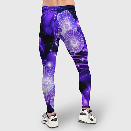Мужские тайтсы Силуэты цветов на темном фоне - фиолетовое свечени / 3D-принт – фото 4