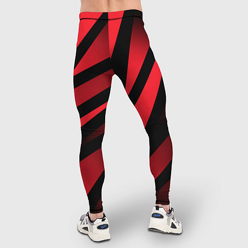 Мужские тайтсы Чёрные полосы с красно-розовым / 3D-принт – фото 4