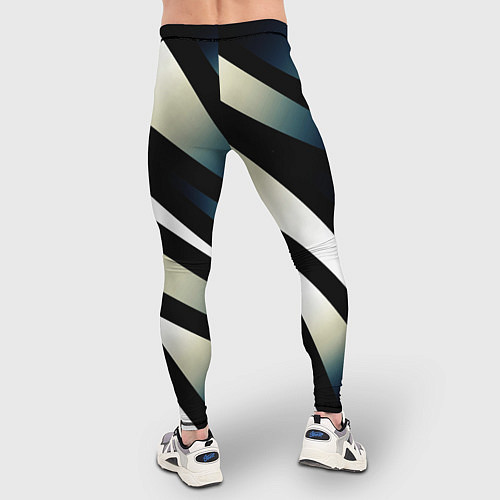 Мужские тайтсы Чёрно-белый с синим затемнением полосы / 3D-принт – фото 4