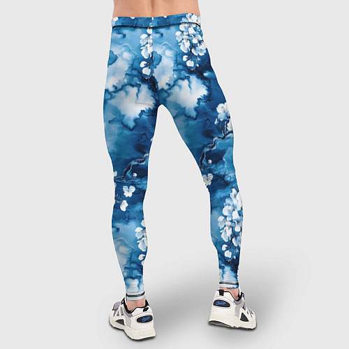 Мужские тайтсы Цветы белой сакуры - паттерн на синем фоне / 3D-принт – фото 4