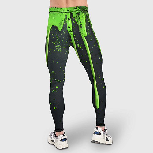 Мужские тайтсы Зеленая краска стекающая на черном фоне / 3D-принт – фото 4