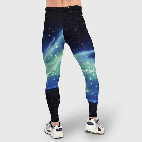 Мужские тайтсы Синяя волна с зеленым оттенком на черном / 3D-принт – фото 4