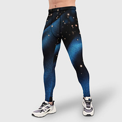 Тайтсы мужские Синяя волнистая текстура на черном, цвет: 3D-принт — фото 2