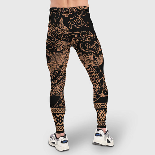 Мужские тайтсы Золотой дракон с узорами славянскими / 3D-принт – фото 4