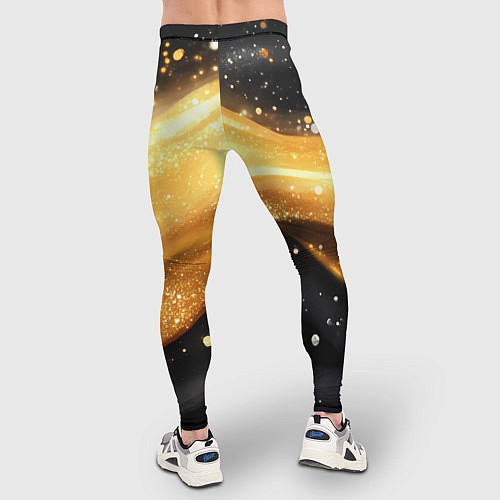 Мужские тайтсы Золотистая волна на черном фоне / 3D-принт – фото 4