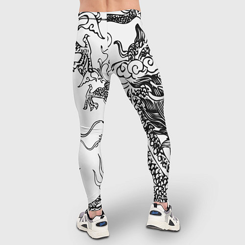 Мужские тайтсы Татуировка дракона на белом / 3D-принт – фото 4
