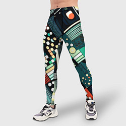 Тайтсы мужские Тёмно-синий абстракция полосы кружочки, цвет: 3D-принт — фото 2