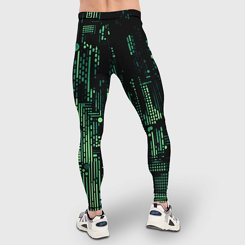 Мужские тайтсы Чёрно-зелёный абстракция точки полоски / 3D-принт – фото 4