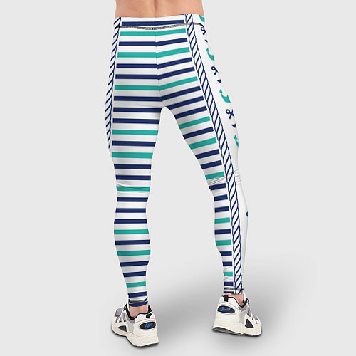 Мужские тайтсы Морской орнамент с якорями и полосками / 3D-принт – фото 4
