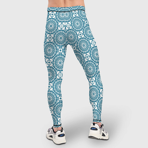 Мужские тайтсы Бело - голубой ажурный кружевной узор ретро / 3D-принт – фото 4