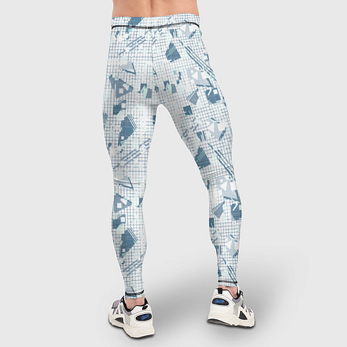 Мужские тайтсы Мемфис синий с серым клетчатый геометрический узор / 3D-принт – фото 4