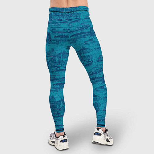 Мужские тайтсы Корюшка пошла по Неве на синем фоне / 3D-принт – фото 4