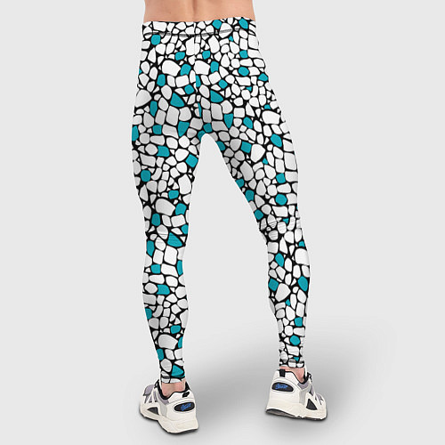 Мужские тайтсы Мелкий синий белый мозаичный узор на черном / 3D-принт – фото 4