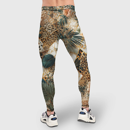 Мужские тайтсы Цветы на кусках мрамора и леопардовом узоре / 3D-принт – фото 4