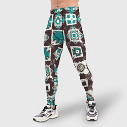 Тайтсы мужские Бирюзово-коричневая геометрическая текстура, цвет: 3D-принт — фото 2