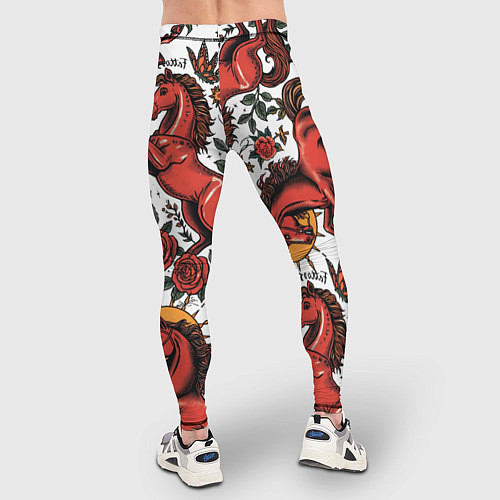 Мужские тайтсы Красный конь в стиле татуировки / 3D-принт – фото 4