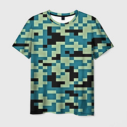 Мужская футболка Камуфляж пиксельный: голубой/черный