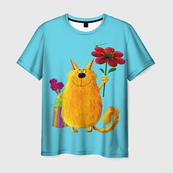 Мужская футболка Кот с цветком