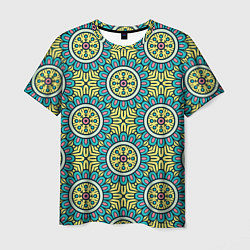 Мужская футболка Хризантемы: бирюзовый узор