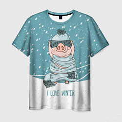 Мужская футболка Pig: I love winter