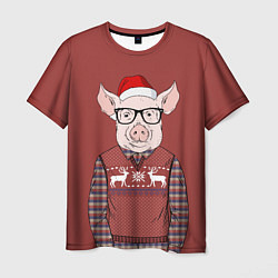 Мужская футболка New Year: Pink Piggy