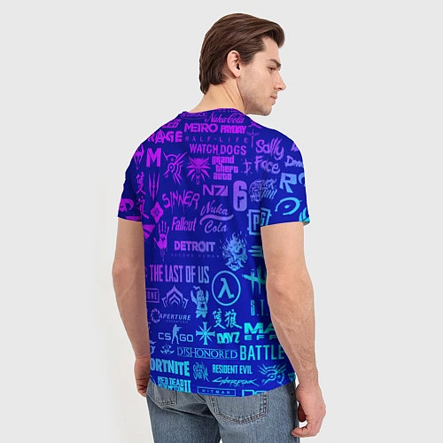 Мужская футболка Неоновые геймерские лого / 3D-принт – фото 4