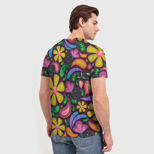 Мужская футболка Летние цветы узор на темном / 3D-принт – фото 4