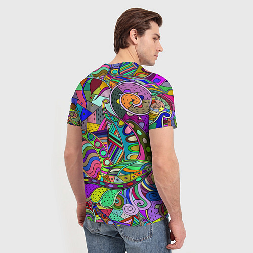 Мужская футболка Дудлы узор разноцветный хиппи / 3D-принт – фото 4