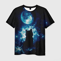 Мужская футболка Кот силуэт луна ночь звезды