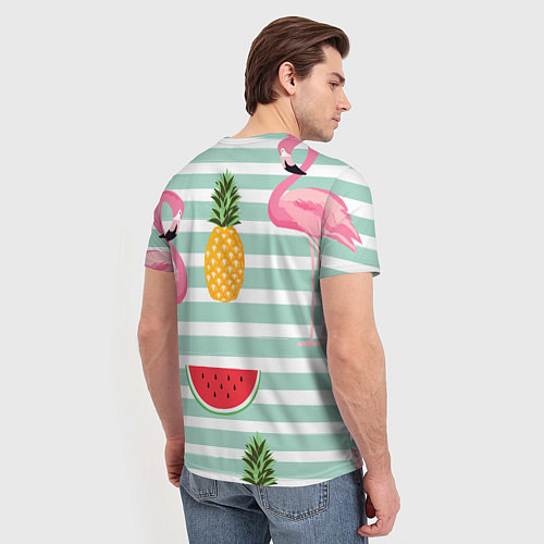 Мужская футболка Фламинго и фрукты / 3D-принт – фото 4