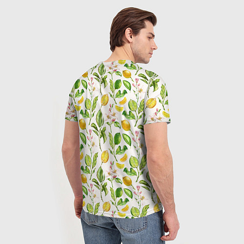 Мужская футболка Летний узор лимон ветки листья / 3D-принт – фото 4