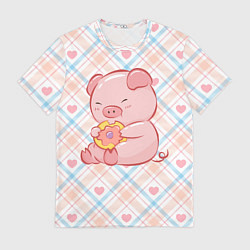 Мужская футболка Свинка ест пончик