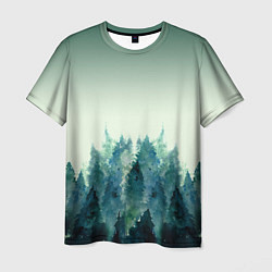 Мужская футболка Акварельный лес градиент
