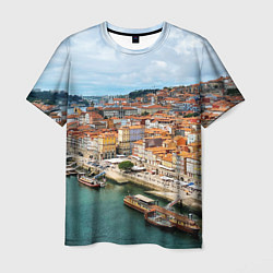 Мужская футболка Порту, оранжевые крыши, лодки