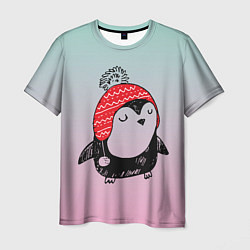 Мужская футболка Милый пингвин в шапочке