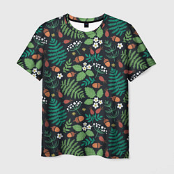 Мужская футболка Лесные листочки цветочки