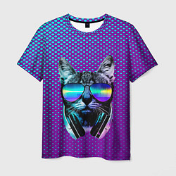 Мужская футболка Кот очки наушники модный