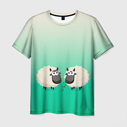 Мужская футболка Две овечки пасутся на лугу