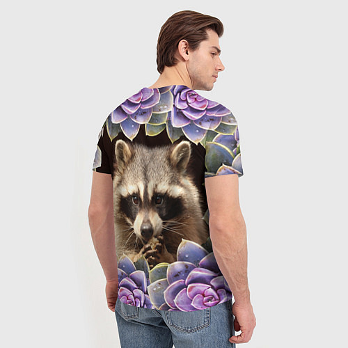 Мужская футболка Енот среди цветов / 3D-принт – фото 4