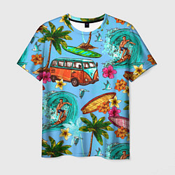 Мужская футболка Пальмы, волны, серфинг