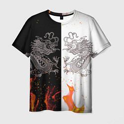 Мужская футболка Драконы Черный и Белый Огонь