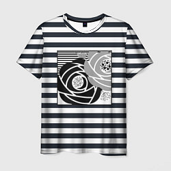 Мужская футболка Аппликация розы на полосатом