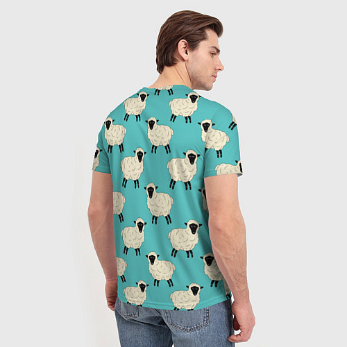 Мужская футболка Овечки паттерн на бирюзовом / 3D-принт – фото 4