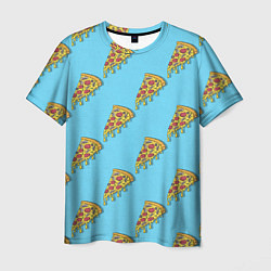 Мужская футболка Пицца паттерн на голубом