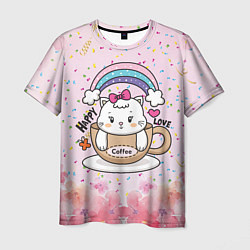 Мужская футболка Милая кошечка в чашке кофе